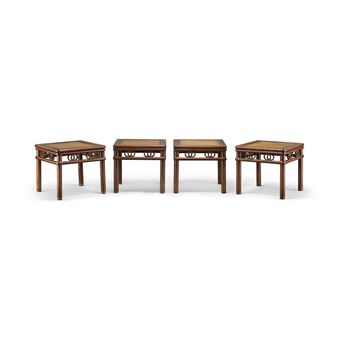 A RARE SET OF FOUR IMITATION-BAMBOO HUANGHUALI STOOLS