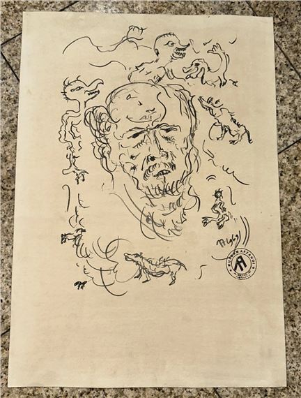 Affandi | Original portrait drawing sketch signed On paper (1969 ...