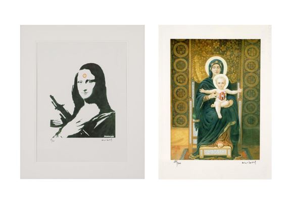 Suicide Bombers Just Need a Hug, Mona Lisa with AK47 - Banksy