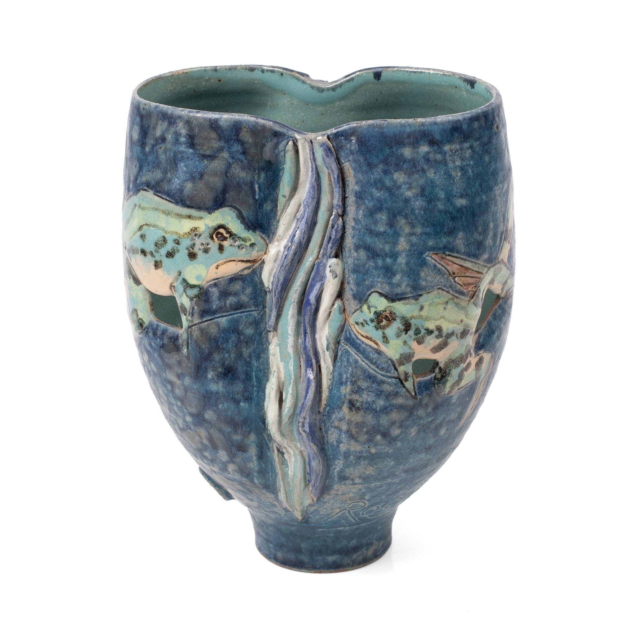 Roger Cockram | Studio Pottery vase with incised frogs | MutualArt