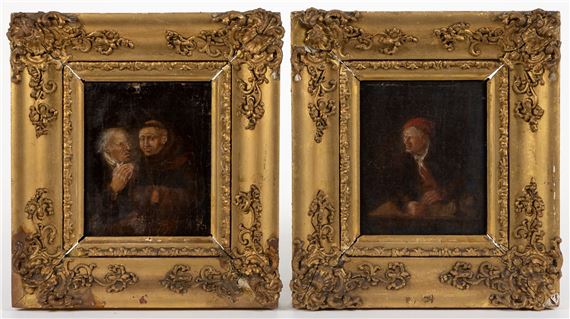 DIMINUTIVE GENRE SCENE PAINTINGS, PAIR - Jan Steen