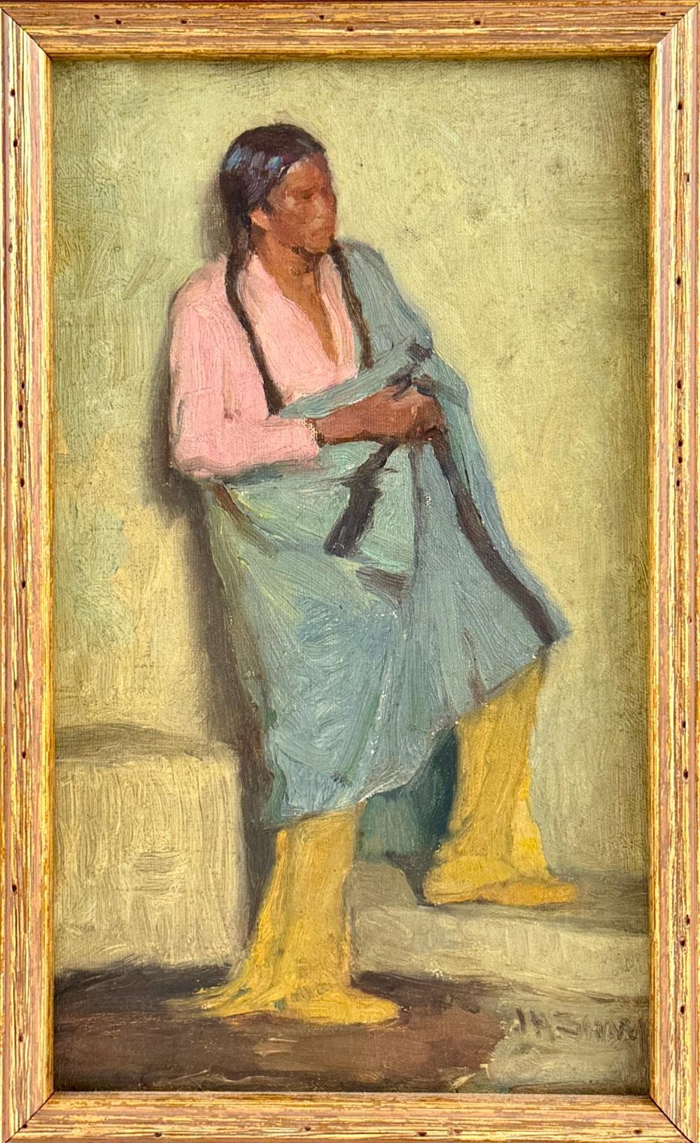Joseph Henry Sharp | Interior Taos portrait of an American Indian with ...