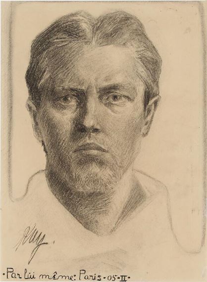 A detailed charcoal portrait of a bearded man with intense eyes, rendered in a realistic style.