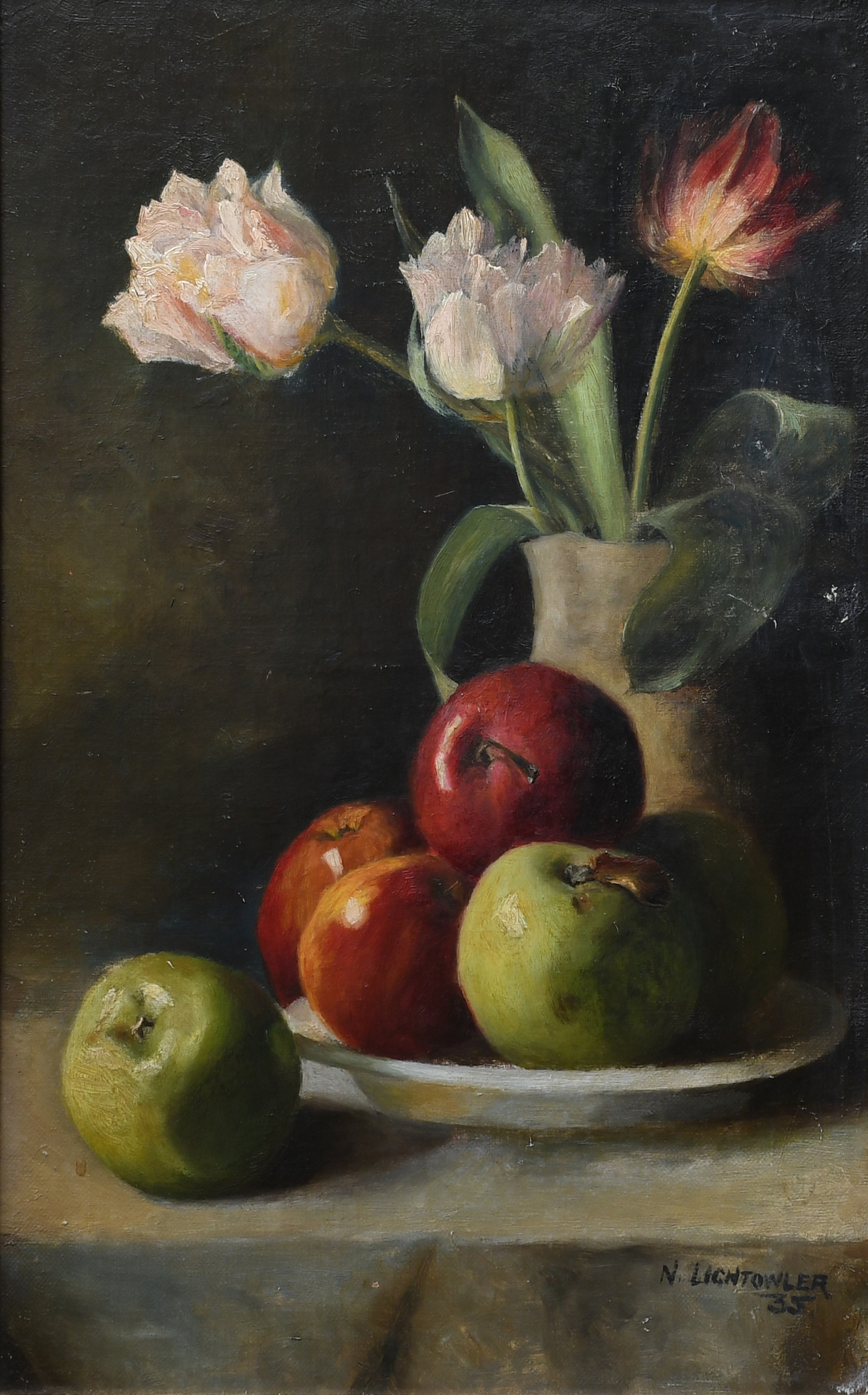 N. Lightowler | Still life with apples and tulips | MutualArt