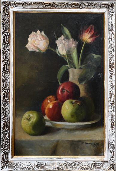 N. Lightowler | Still life with apples and tulips | MutualArt