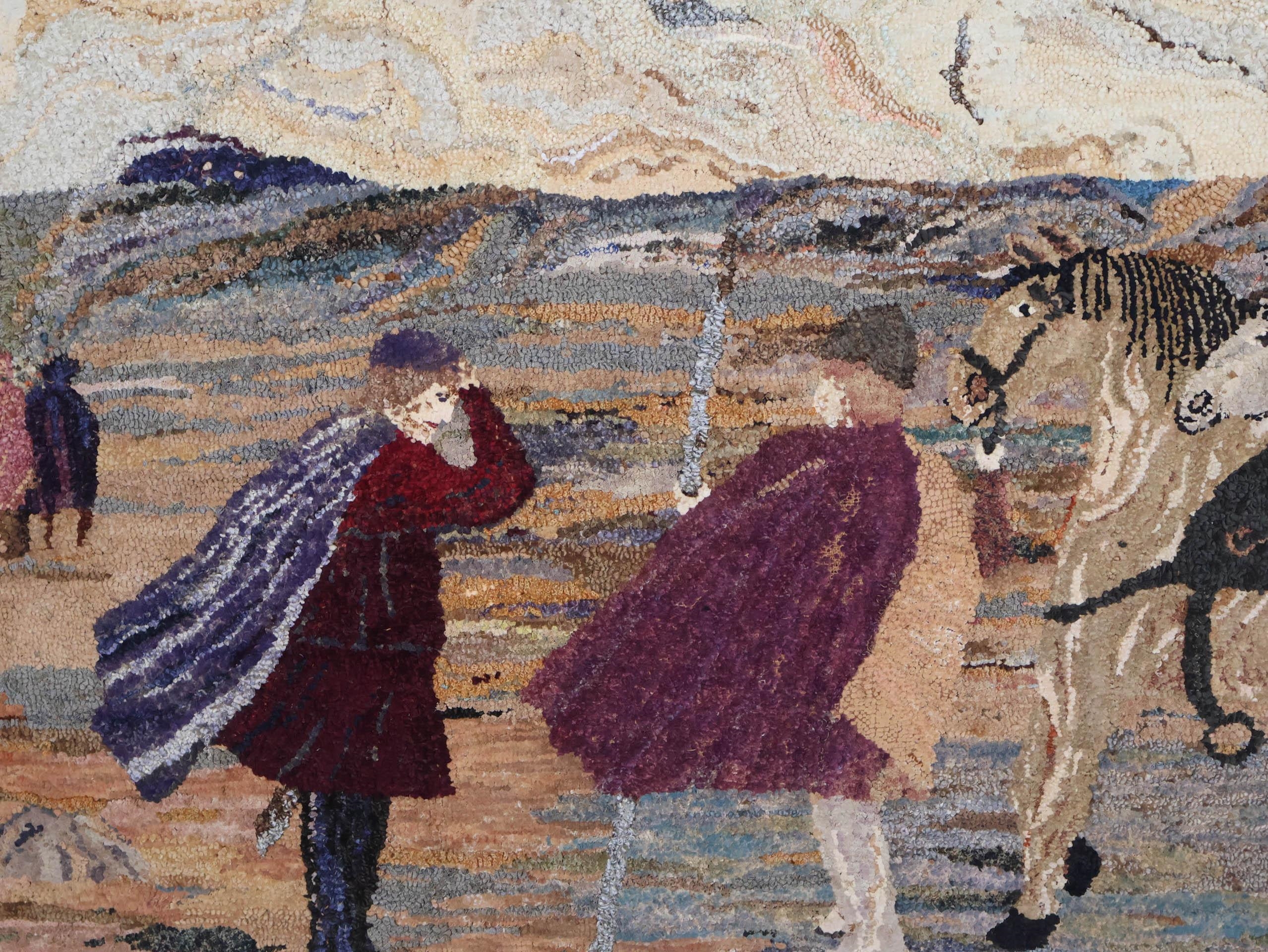 American School, 18th Century | Shirred Pictorial Rug of Men and Horses ...