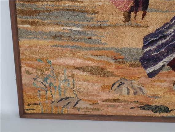 American School, 18th Century | Shirred Pictorial Rug of Men and Horses ...