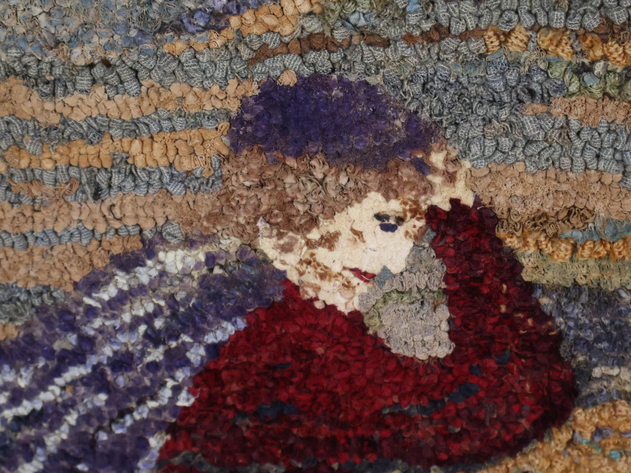 American School, 18th Century | Shirred Pictorial Rug of Men and Horses ...