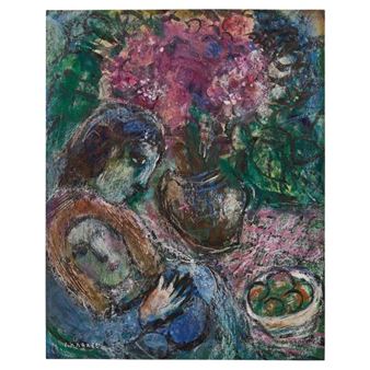 Amoureux avec fleurs et nature morte