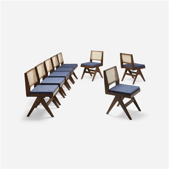 Dining chairs from Punjab University Student Residence, Chandigarh, set of eight - Pierre Jeanneret