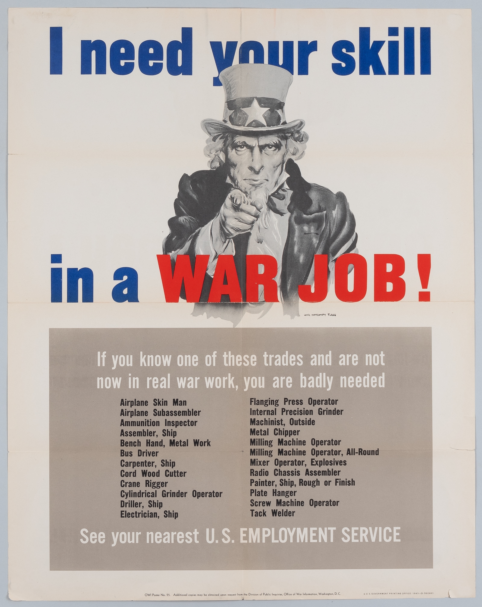 James Montgomery Flagg | WWII UNCLE SAM WAR JOB POSTER (1943) | MutualArt
