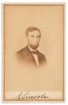 Photograph Signed, "A. Lincoln," vignetted carte-de-visite portrait by Gardner, showing him in ½ view looking into the camera