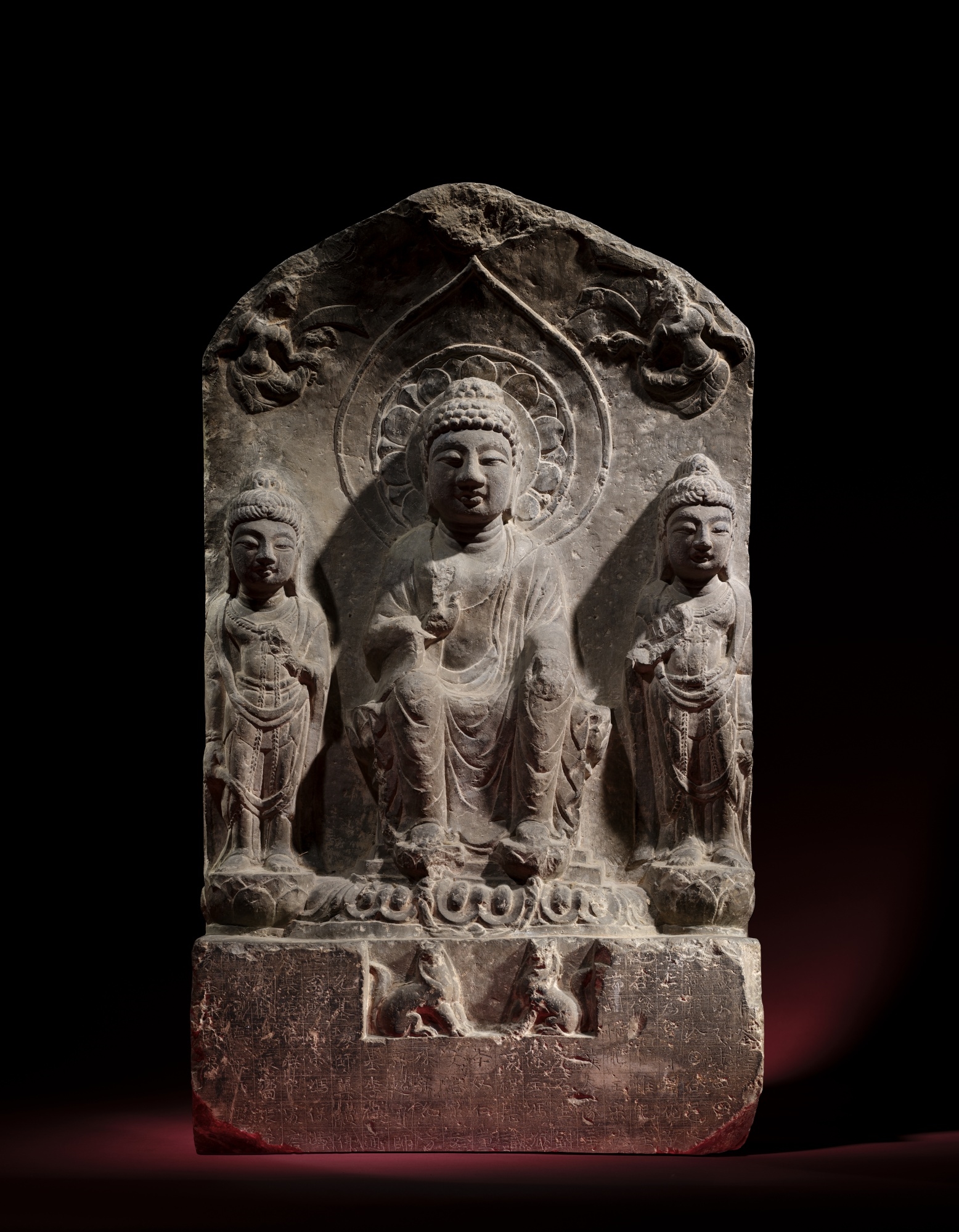 Chinese School | A massive inscribed stone votive stele with Buddhist ...