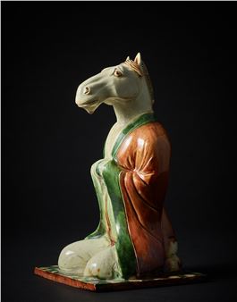 A superb and extremely rare sancai zodiac horse figure, Tang dynasty