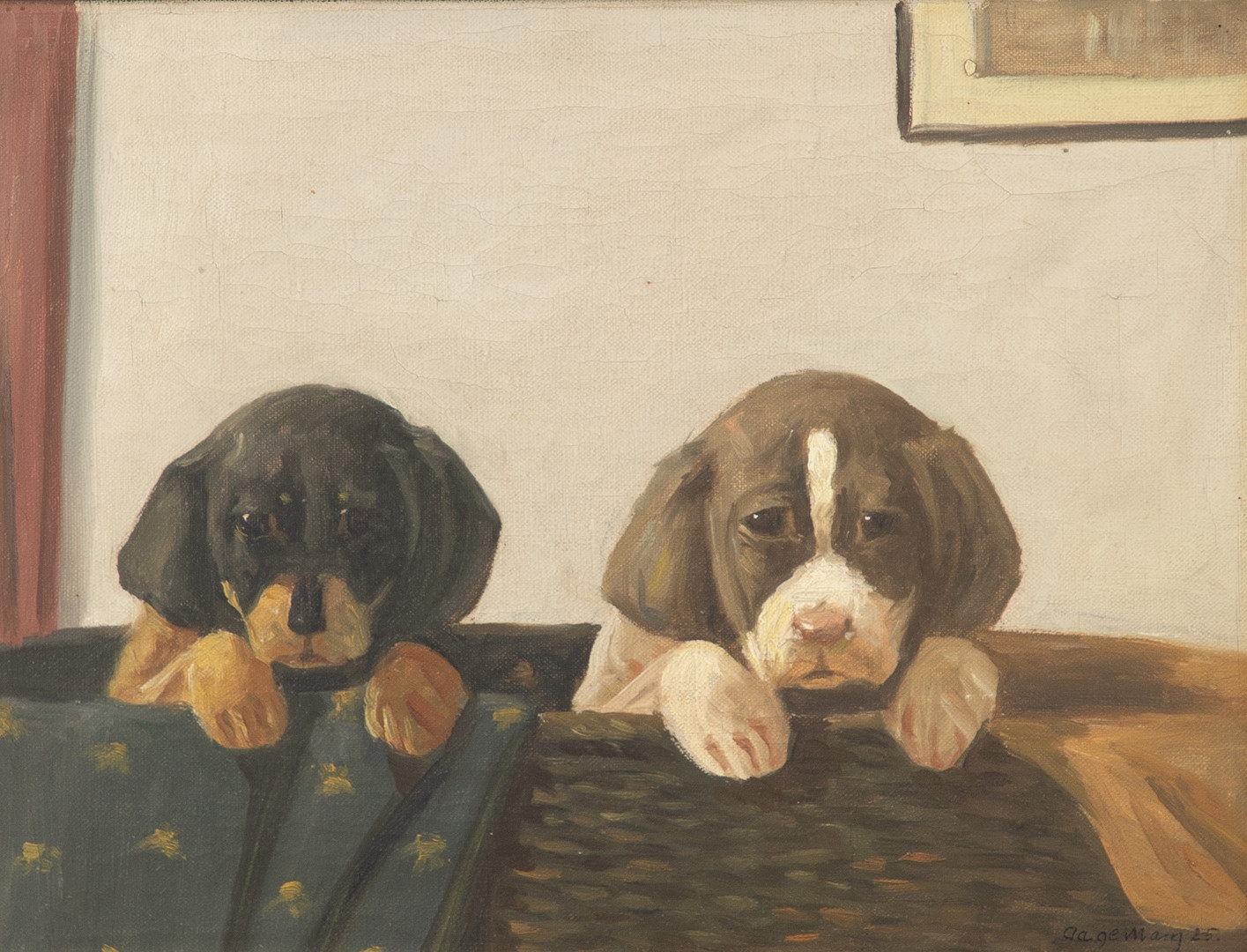 Mark Osman Curtis | Zwei Welpen im Korb (1925) | MutualArt