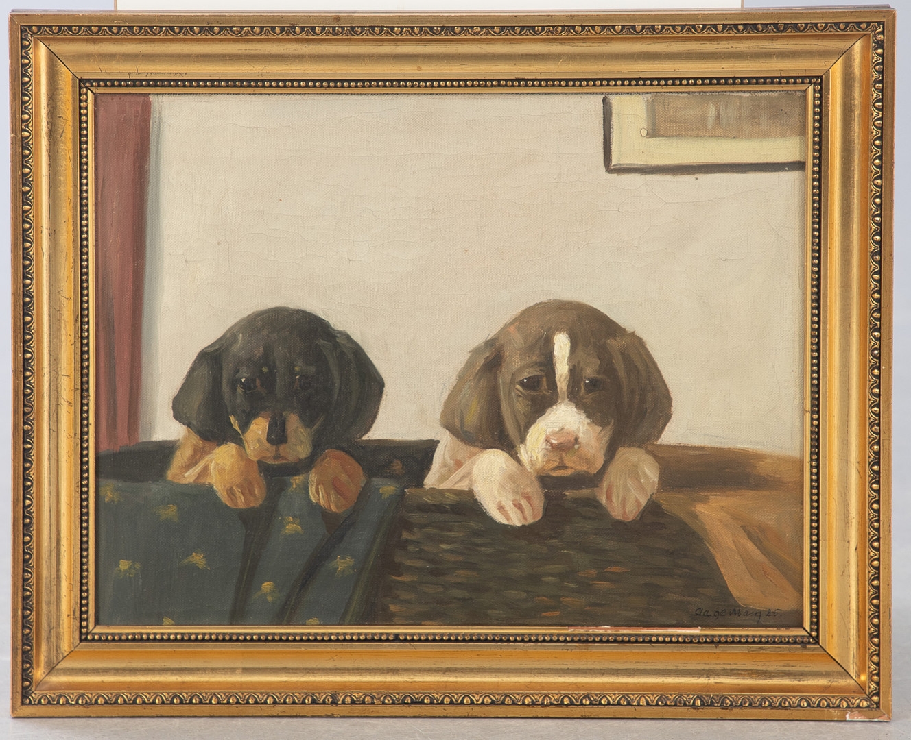 Mark Osman Curtis | Zwei Welpen im Korb (1925) | MutualArt