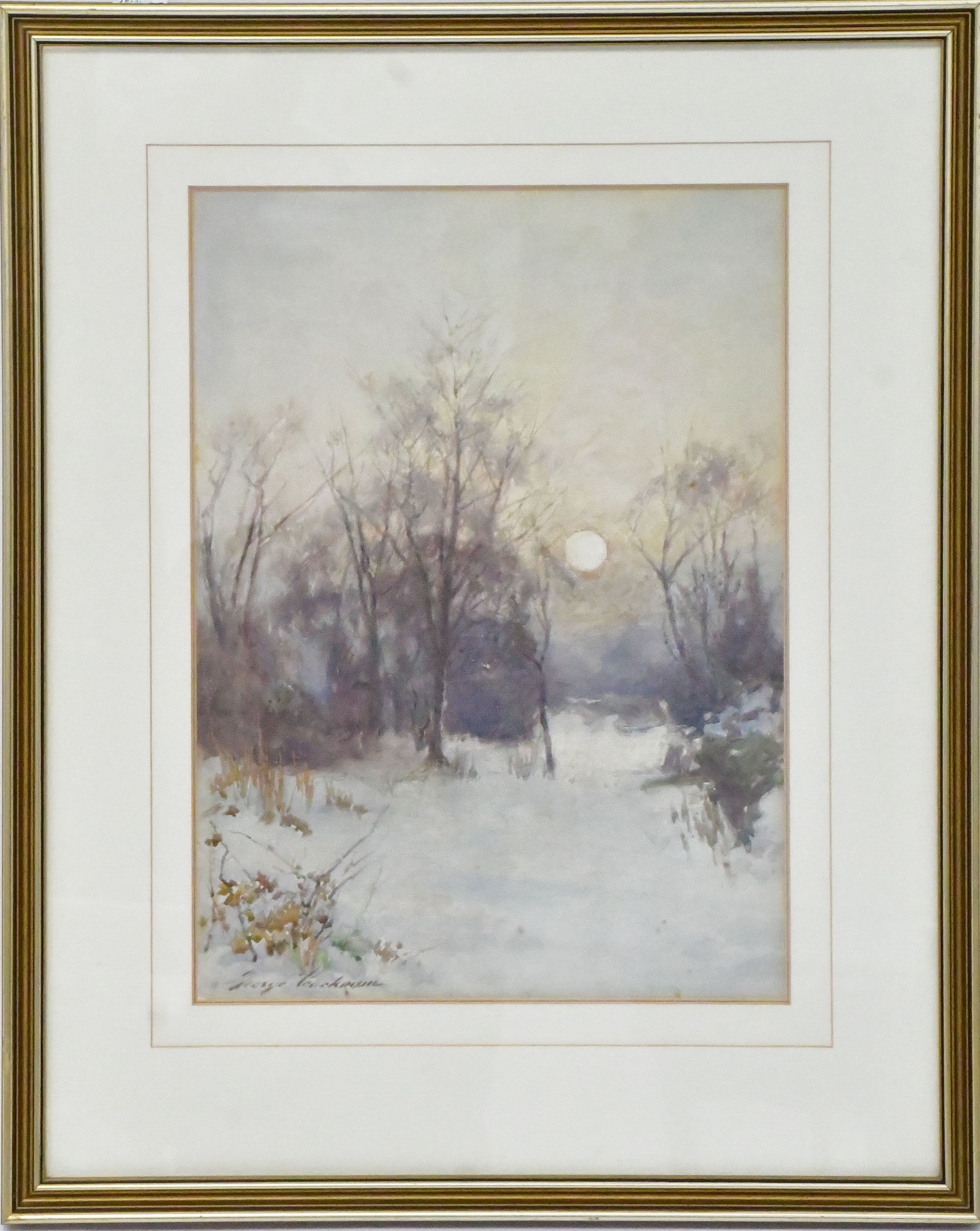 George Cockram | snowy dawn with trees in the background | MutualArt