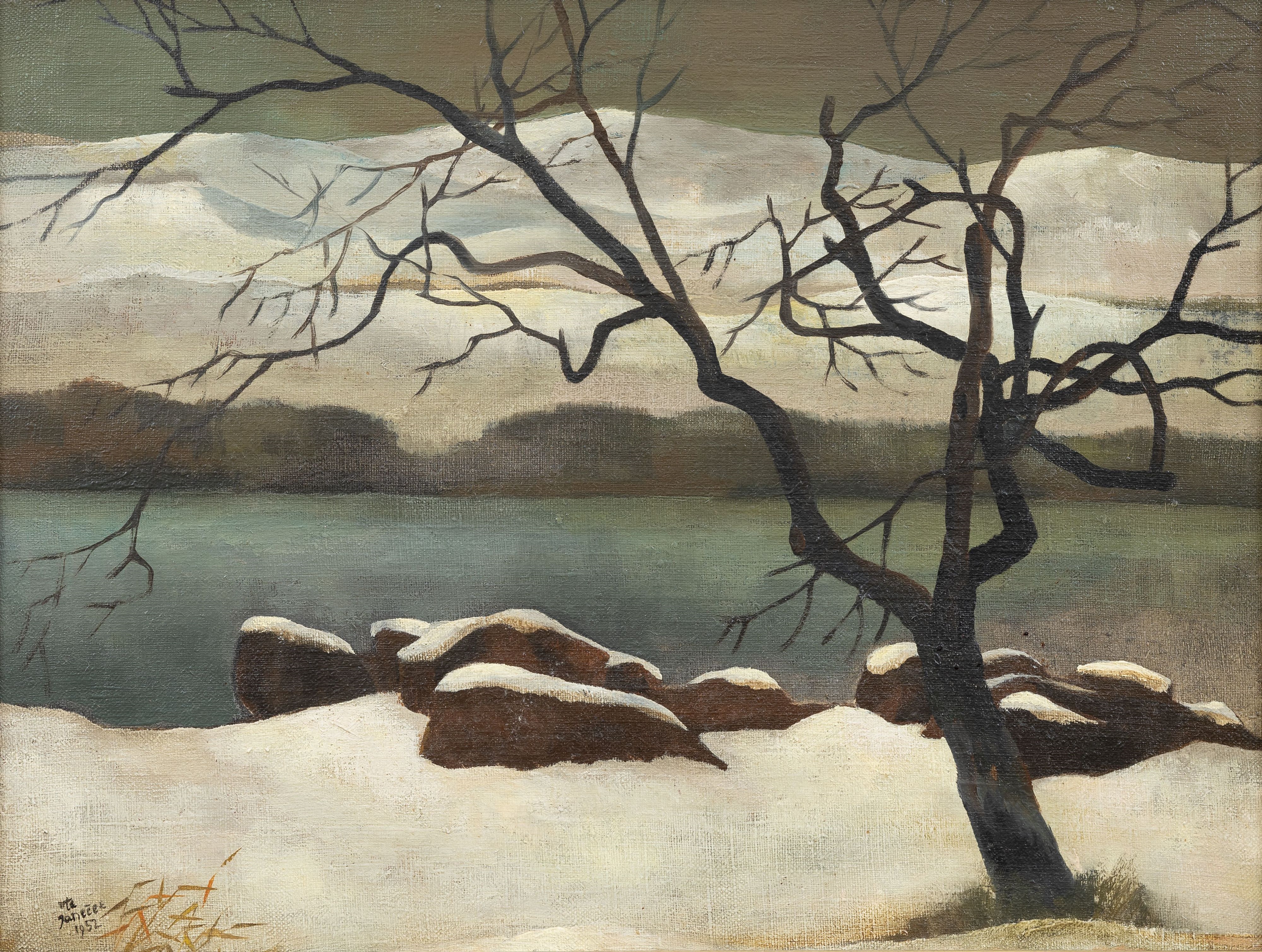 Artwork by Ota Janeček, Snow-Covered Boulders, Made of oil on canvas