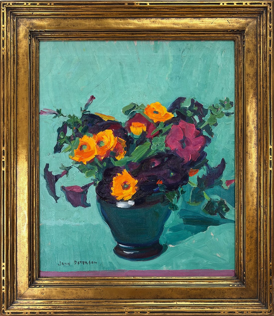 Jane Peterson | Flowers in a Blue-Green Vase | MutualArt