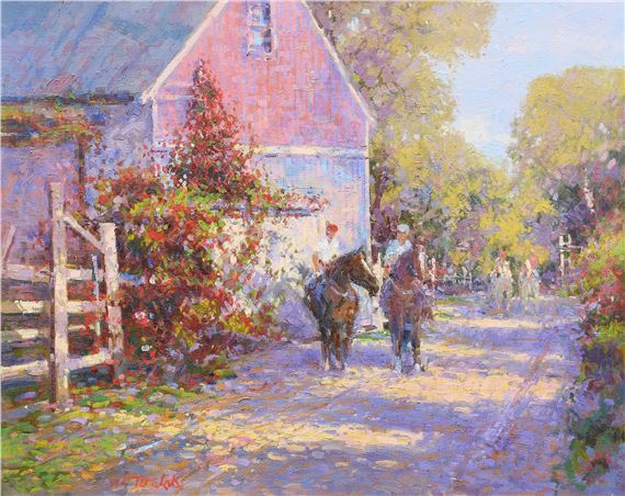 Jockeys and Horse Barn - John Charles Terelak