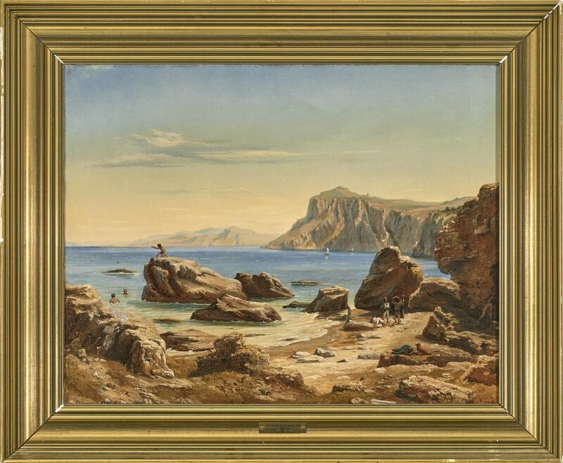 Thorald Laessøe | View from the coast of Capri with bathing boys (1848 ...