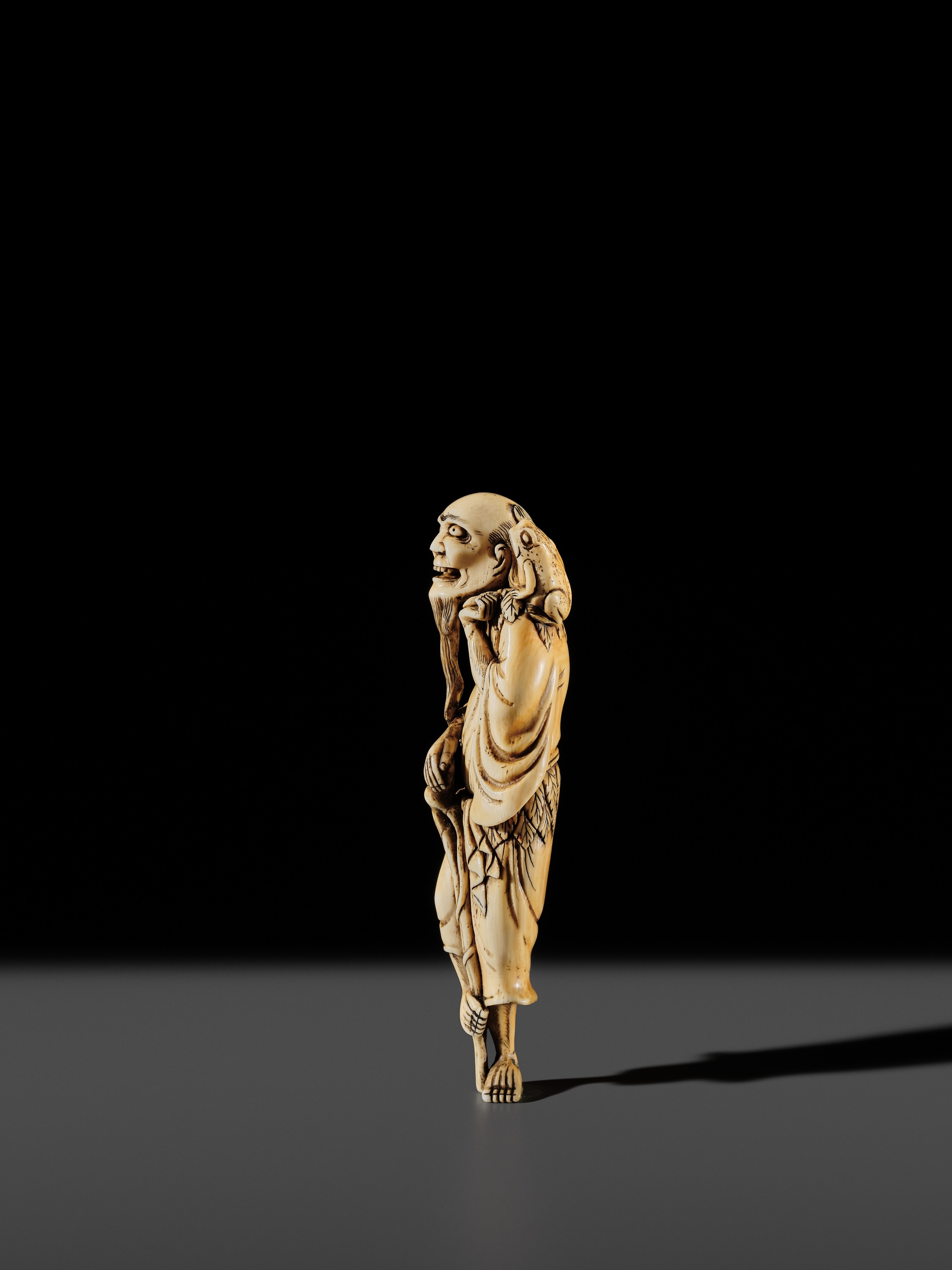 Orhan Gurel | A VERY LARGE IVORY NETSUKE OF GAMA SENNIN WITH HIS TOAD ...