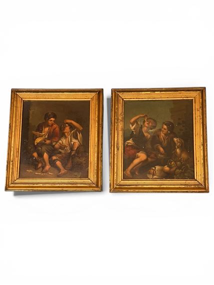 Pair of Continental Genre Oil Paintings on Board after Murillo - Bartolomé Estebán‏ Murillo