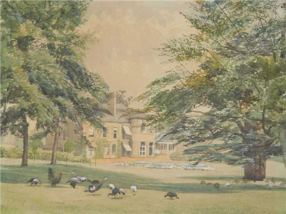 Kate Prentice | A country house with turkeys grazing (1879) | MutualArt