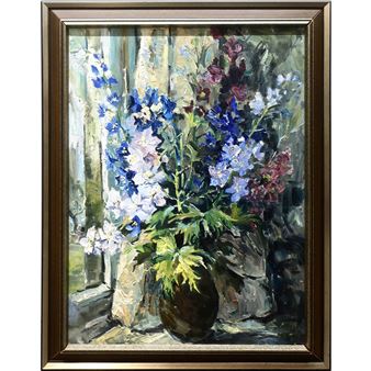 A vibrant floral still life in an oil painting style.
