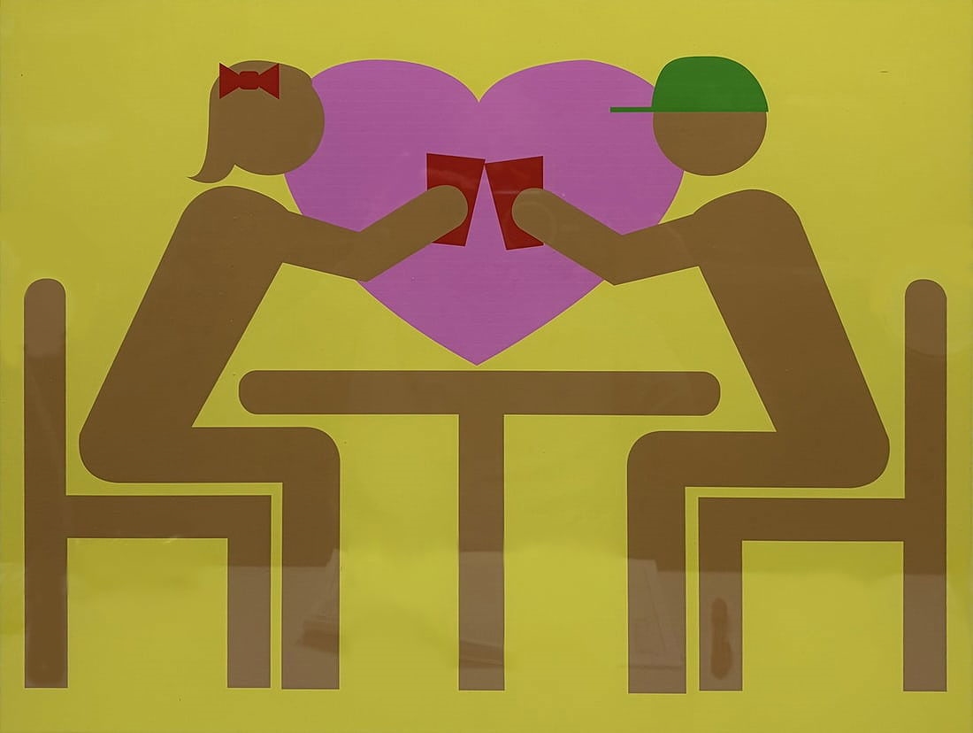 Stephen Gamson | Couple toasting with glasses, yellow ground with pink ...