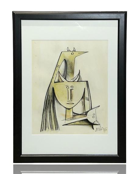 Abstract Chalk Pastel Drawing - Wifredo Lam