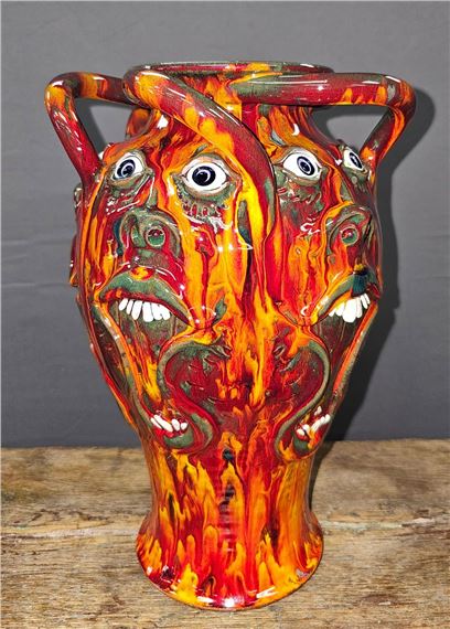 Roger Corn | Multi-Face Folk Pottery Vase | MutualArt