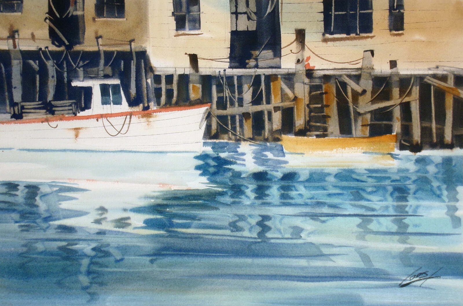 Ray Loos | Untitled Signed Original Watercolor Painting of boats and ...