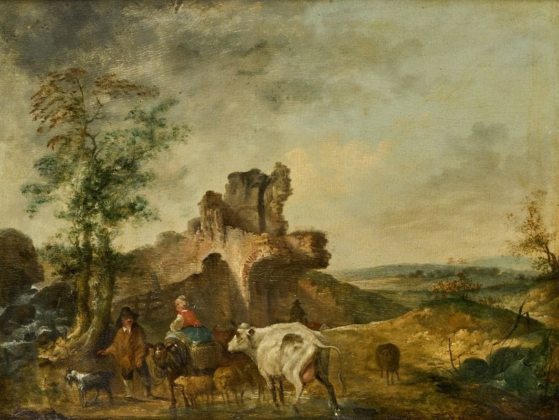 French School, 19th Century | Couple of shepherds and their flock (Late ...