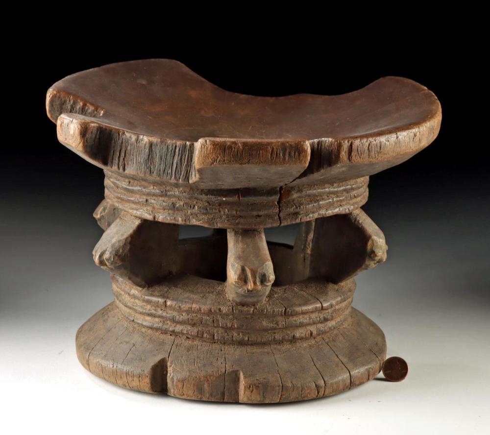 Pende | Congo Pende Wood Stool Atop Caryatid Ancestor Heads (19th ...