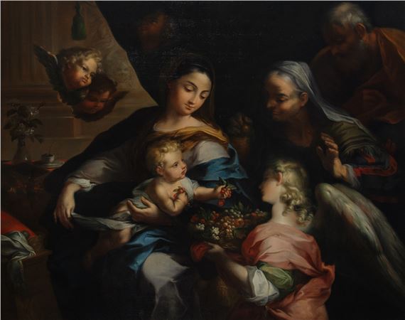 The Holy Family with Saint Anne and an Angel in an Interior - Francesco Mancini