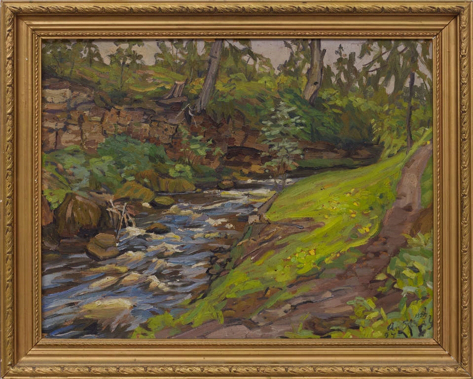 Aleksandrs Strals | Forest landscape with a river (1927) | MutualArt