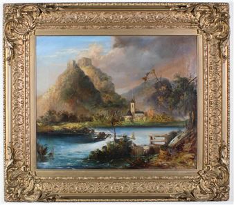River landscape with castle in the background - Scottish School, 19th Century
