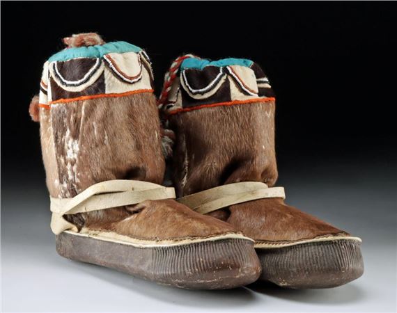 Inuit School | Inuit Caribou Beaded Hide / Sealskin Mukluks (pr (20th ...