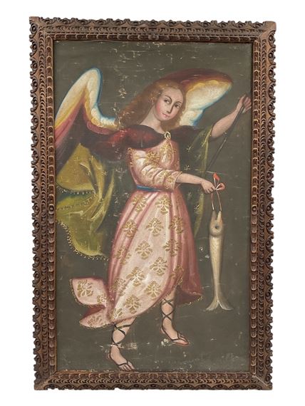 Cuzco School | Archangel Raphael with Fish (18th–19th century) | MutualArt