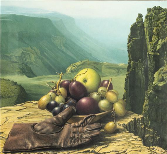 Surreal landscape with glove and fruit still life - Frederick Bromfield