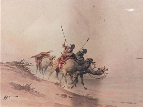 Edwin Lord Weeks | Camel riders in the desert with pyramids in the ...