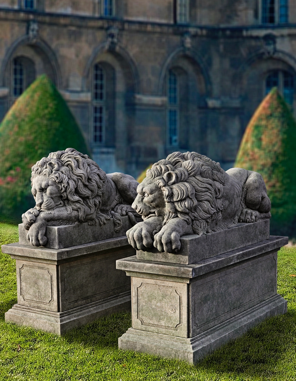 Antonio Canova | A PAIR OF SCULPTED LIMESTONE MODELS OF RECUMBENT LIONS ...