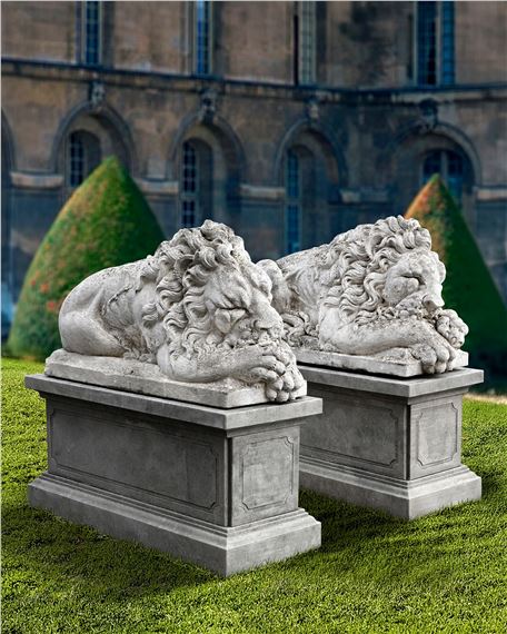 Antonio Canova | A PAIR OF SCULPTED LIMESTONE MODELS OF SLEEPING LIONS ...
