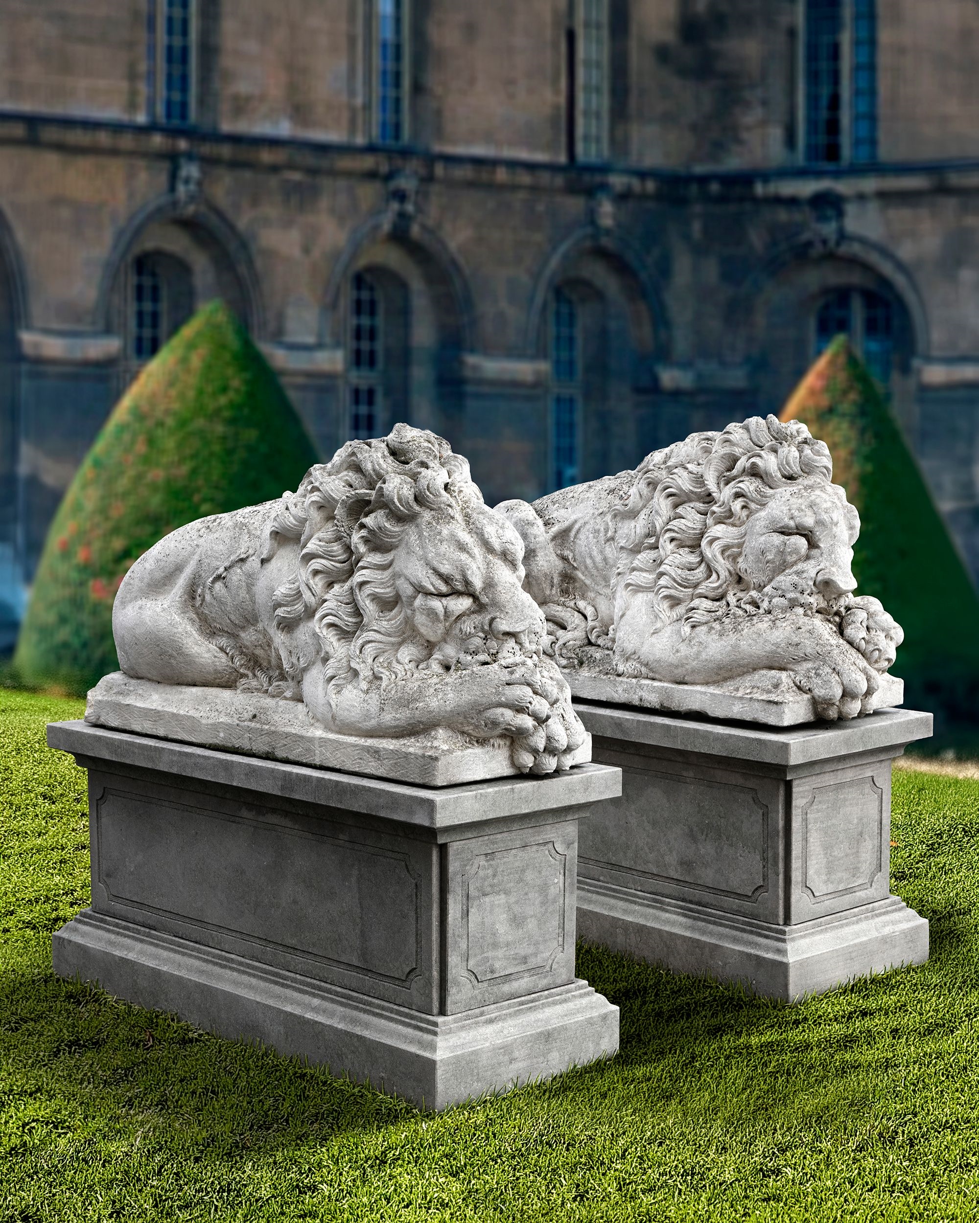 Antonio Canova | A PAIR OF SCULPTED LIMESTONE MODELS OF SLEEPING LIONS ...
