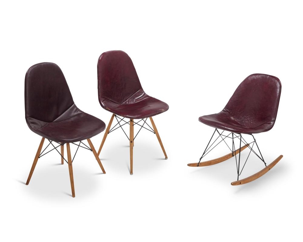 Ray Eames | An Eiffel Tower rocker and two shell side chairs (Late 20th ...