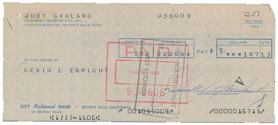 Judy Garland | Personal bank check (20) | MutualArt