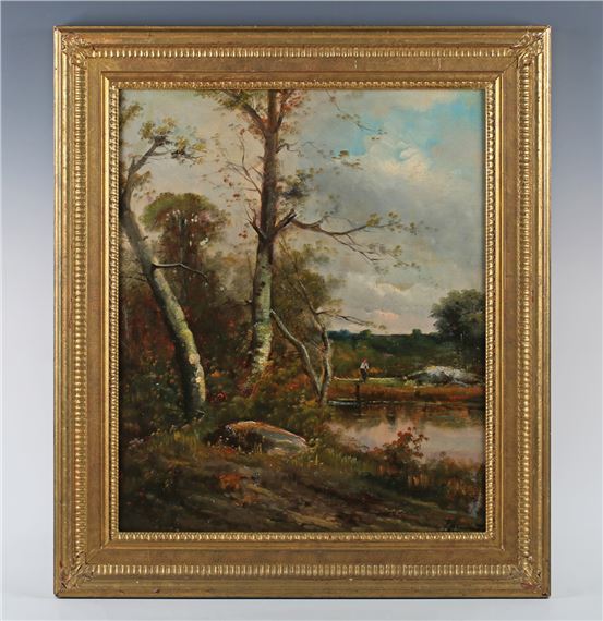 Alfred Benjamin Cole | Figure by a pond in a wooded landscape | MutualArt