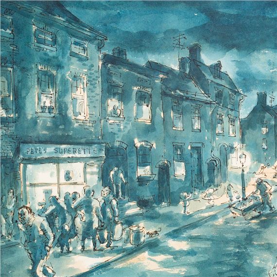 Aaron Sopher | Baltimore Street at Night, ink | MutualArt
