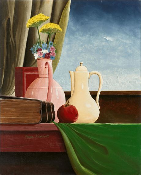 Stillleben mit gelber Kanne und rosa Krug mit Blumen - Franz Radziwill